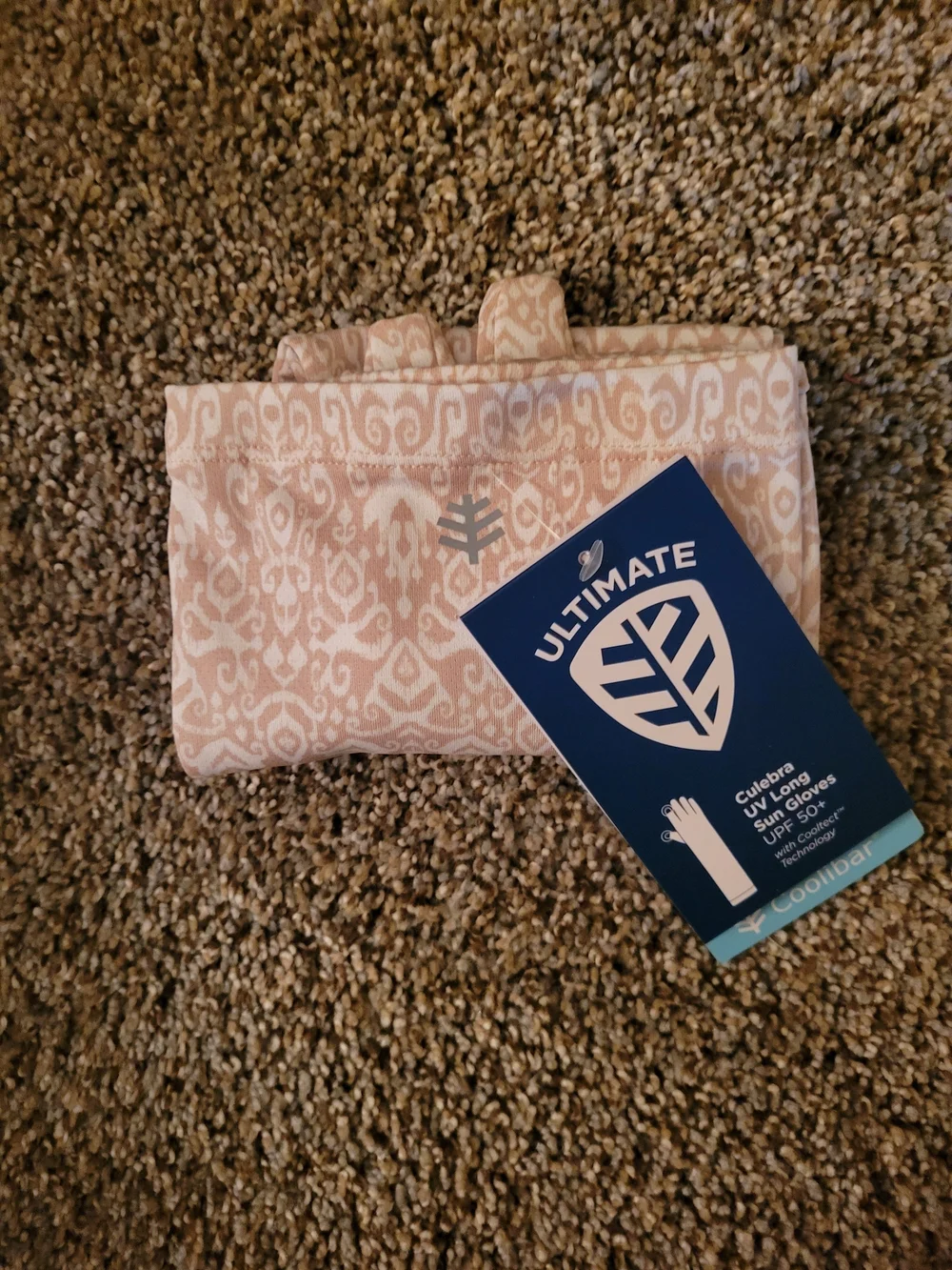 Coolibar Beige Patterned Sun Gloves SPF 50+